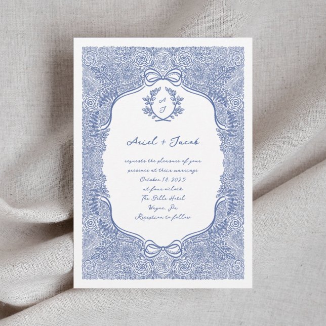 Hand plockade Blommigt Bow Bröllop Inbjudningar (Skapare uppladdad)