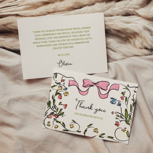 Hand plockade Blommigt Bow-Möhippa Tack Kort (Skapare uppladdad)