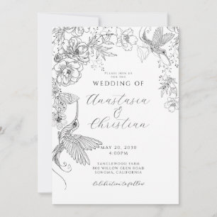 Hand plockade Blommigt Bröllop Inbjudningar