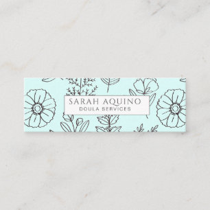 Hand plockade Blommigt Doodle Doula Aqua Birth Coa Mini Visitkort