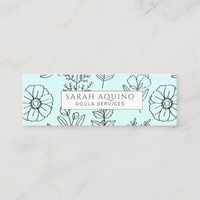 Hand plockade Blommigt Doodle Doula Aqua Birth Coa Mini Visitkort (Framsida)