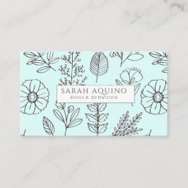 Hand plockade Blommigt Doodle Doula Aqua Birth Coa Visitkort