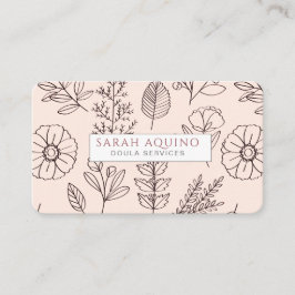 Hand plockade Blommigt Doodle Doula Birth Services Visitkort