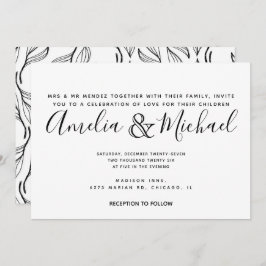 Hand plockade Blommigt Greenery White Löv Bröllop Inbjudningar