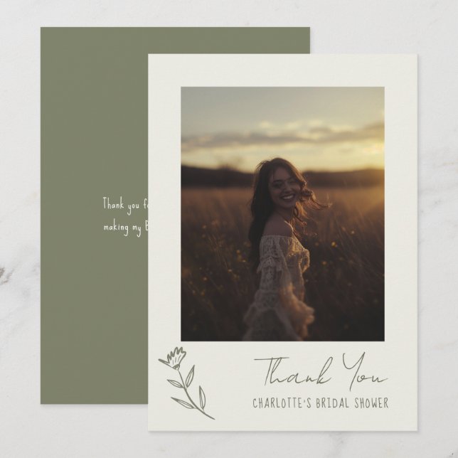 Hand plockade Blommigt Grönt Viktig Möhippa Tack Kort (Fram/baksida)