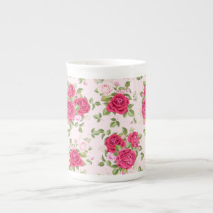 Hand plockade Blommigt Löv Seamless Mönster Benporslin Mugg