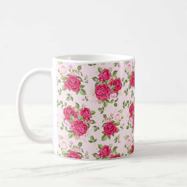 Hand plockade Blommigt Löv Seamless Mönster Kaffemugg (Vänster)