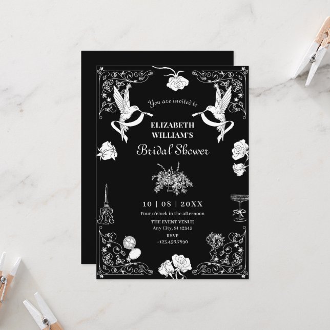 Hand plockade blommigt Mining bord möhippa Inbjudningar (Fram/Back In Situ)