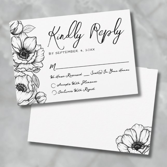 Hand plockade Blommigt Whimsical Botanical Bröllop OSA Kort (Hand Drawn Floral Whimsical Wedding RSVP Card )