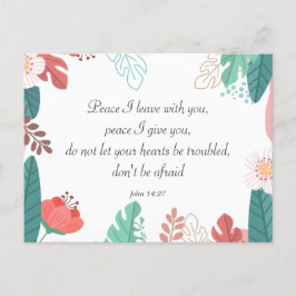 Hand plockade blommor med John 14:27 Bible Verse Vykort