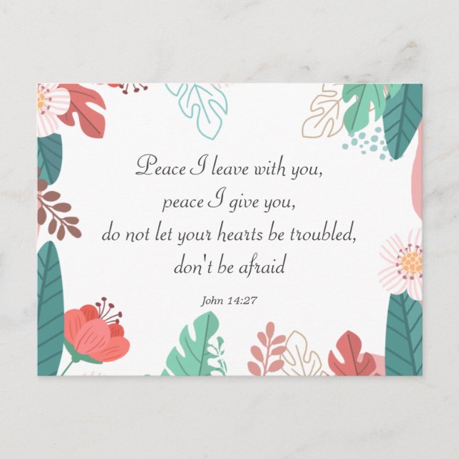 Hand plockade blommor med John 14:27 Bible Verse Vykort (Framsida)