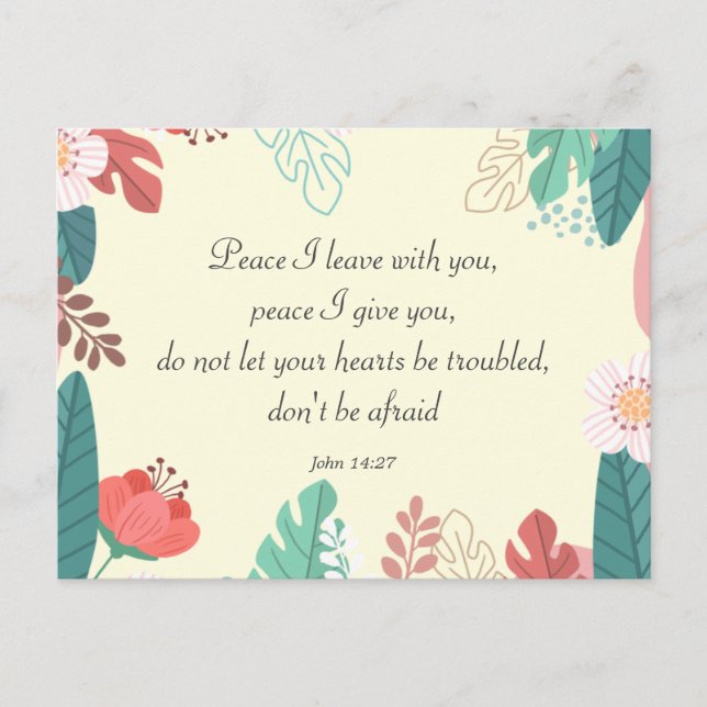 Hand plockade blommor med John 14:27 Bible Verse Vykort (Framsida)