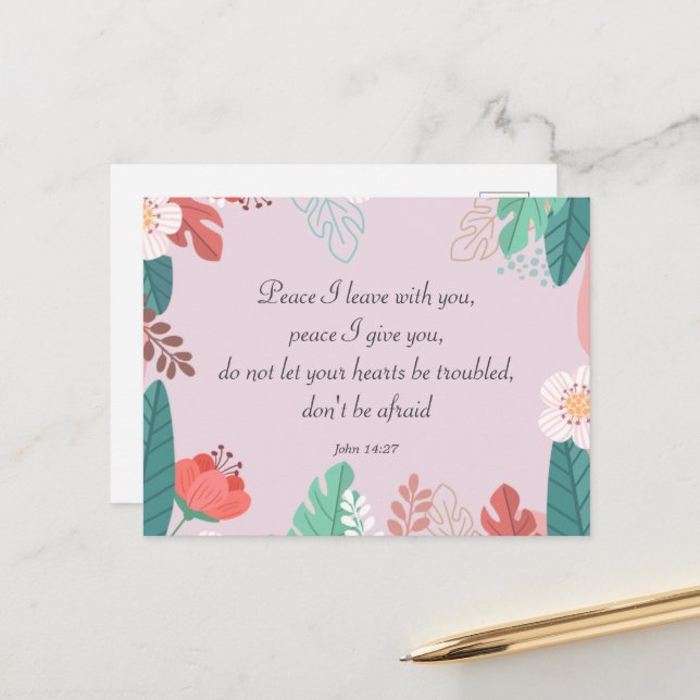 Hand plockade blommor med John 14:27 Bible Verse Vykort (Fram/Back In Situ)