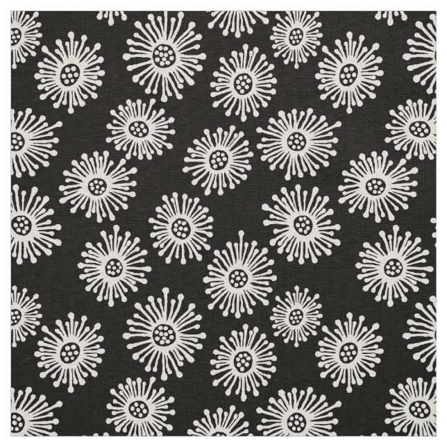 Hand plockade Blommor - vit på svart Tyg (Prov)