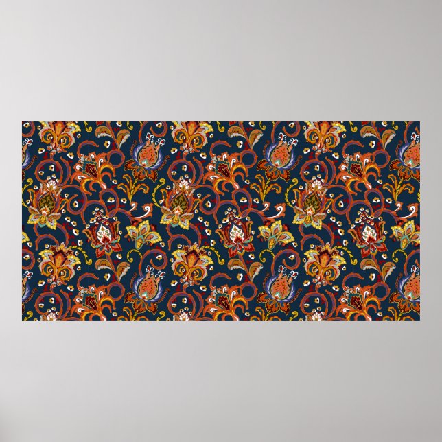 Hand plockade blomstrar sömlöst mönster (plattan). poster (Framsidan)