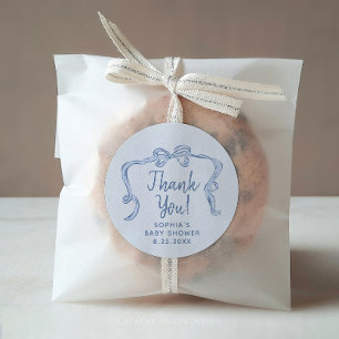 Hand plockade Blue Bow Boy Shower Favor Stickers Runt Klistermärke