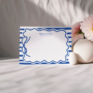 Hand plockade Blue Bow Couple Stationery Anteckningskort