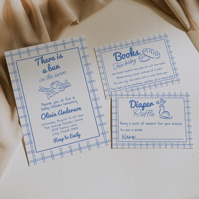 Hand plockade Blue Bun i Oven Cupid Baby Shower Inbjudningar (Skapare uppladdad)