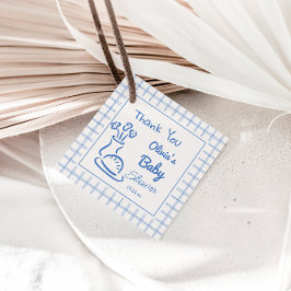 Hand plockade Blue Bun i Oven Pojke Shower Gåvor Etiketter