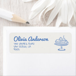 Hand plockade Blue Bun i Oven Pojke Shower Returadress Etikett