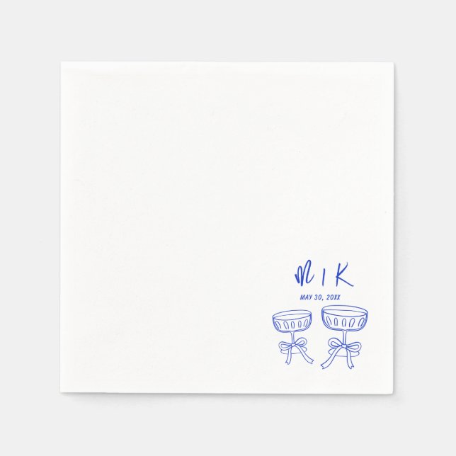 Hand plockade Blue Cocktail Bröllop Pappersservett (Framsidan)