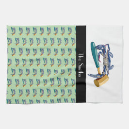 Hand plockade Blue Crab med Hammer Mallet Customiz Kökshandduk