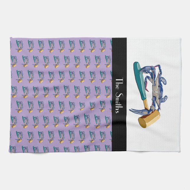 Hand plockade Blue Crab med Hammer Mallet Customiz Kökshandduk (Horisontell)