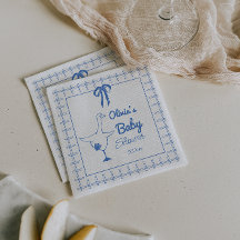 Hand plockade Blue Fånig Goose Ribbon Pojke Shower