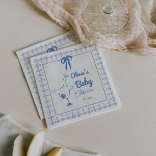 Hand plockade Blue Fånig Goose Ribbon Pojke Shower Pappersservett