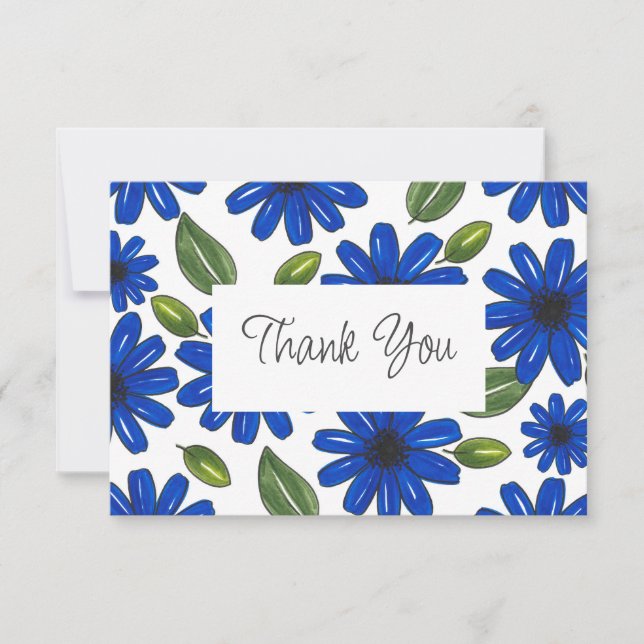 Hand plockade Blue Flower Mönster Tack Kort (Framsida)