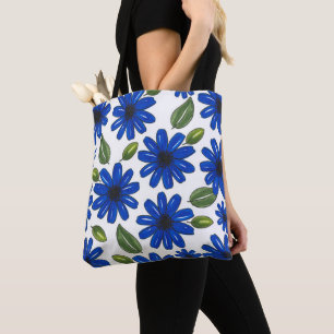 Hand plockade Blue Flower Mönster Tygkasse
