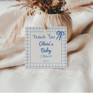 Hand plockade Blue Gingham Bow Pojke Shower Gåvor Etiketter