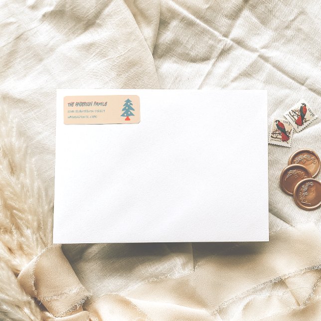 Hand plockade Blue Julgran Doddle Adress Returadress Etikett (Skapare uppladdad)