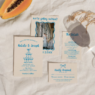 Hand plockade Blue Quirky Champagne Torn Bröllop i Inbjudningar