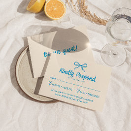 Hand plockade Blue Retro Bow Modern Bröllop OSA Kort