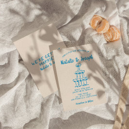 Hand plockade Blue Retro Champagne Torn Bröllop Inbjudningar