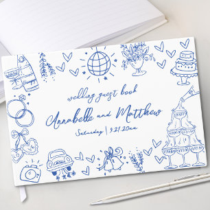 Hand plockade Blue Whimsical Bröllop Gästböcker