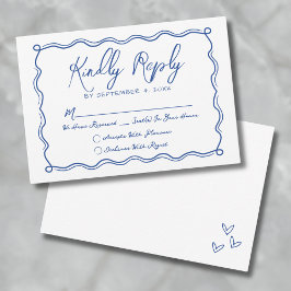 Hand plockade Blue Whimsical Bröllop OSA Kort