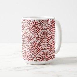 Hand plockade Bohemian Scallops, Red on Cream Kaffemugg