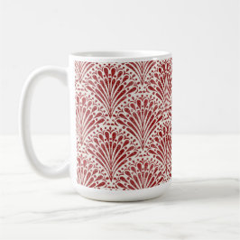 Hand plockade Bohemian Scallops, Red on Cream Kaffemugg