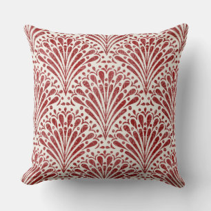 Hand plockade Bohemian Scallops, Red on Cream Kudde