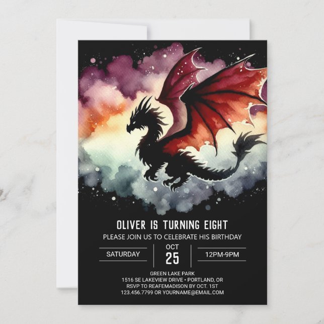 Hand plockade Bold Dragon Födelsedagsfirande Inbjudningar (Framsida)