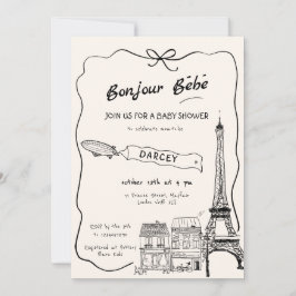 Hand plockade Bonjour Bebe Fransk Baby Shower Inbjudningar