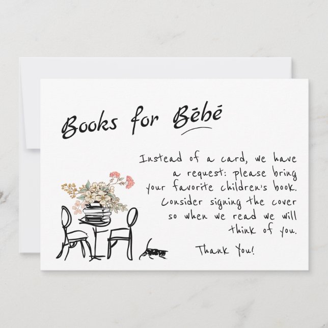 Hand plockade Bonjour Bebe Fransk Bokar för Baby E Inbjudningar (Framsida)