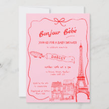 Hand plockade Bonjour Bebe Fransk Rosa Baby Shower