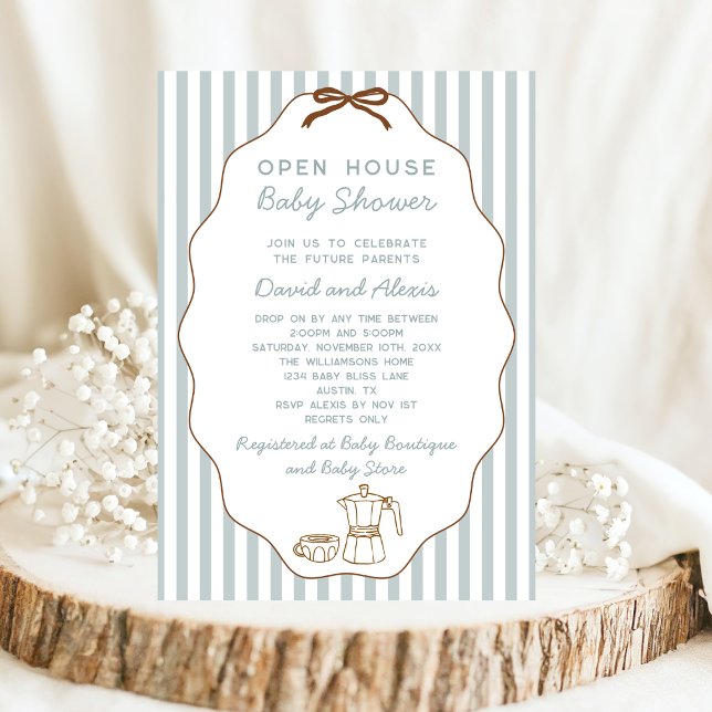 Hand plockade Bonjour Bebe Open House Boy Shower Inbjudningar (Skapare uppladdad)