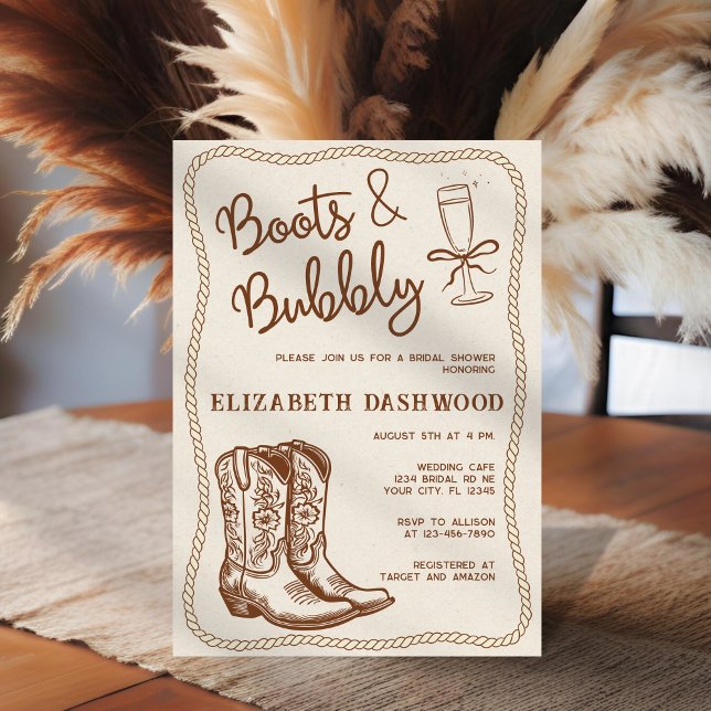 Hand plockade Boots & Bubly Western Möhippa Inbjudningar (Skapare uppladdad)