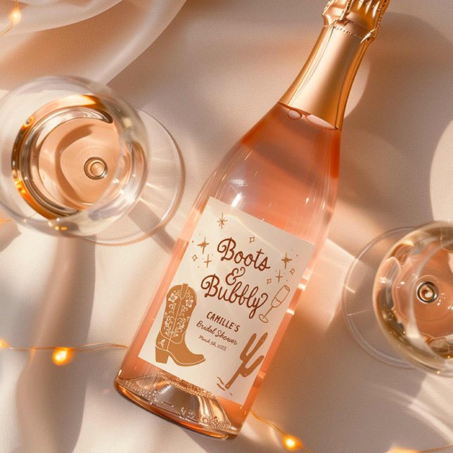 Hand plockade Boots och Bubly Möhippa Vinflaska Etikett (Rustic Boots and Bubbly Hand Drawn Wine Label)