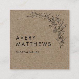 Hand plockade Botanical Greenery Minimal Rustic Fyrkantigt Visitkort