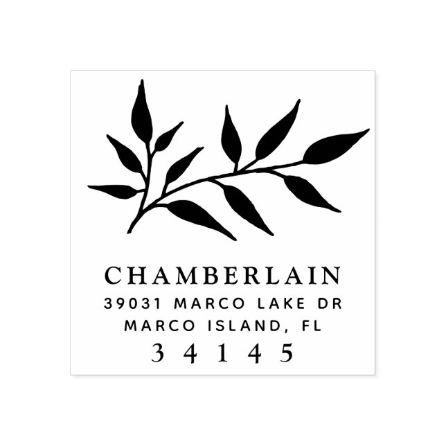 Hand plockade Botanical Löv Monogram Adress Stämpel (Tryck)